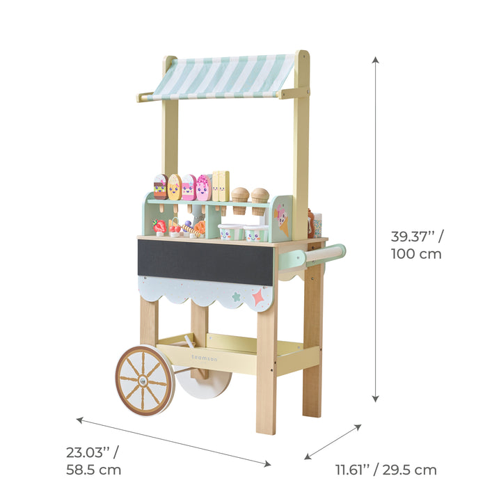 Jolly Pals Wooden Ice Cream Stand with 32 Play Food Pieces for Pretend Play by Teamson Kids
