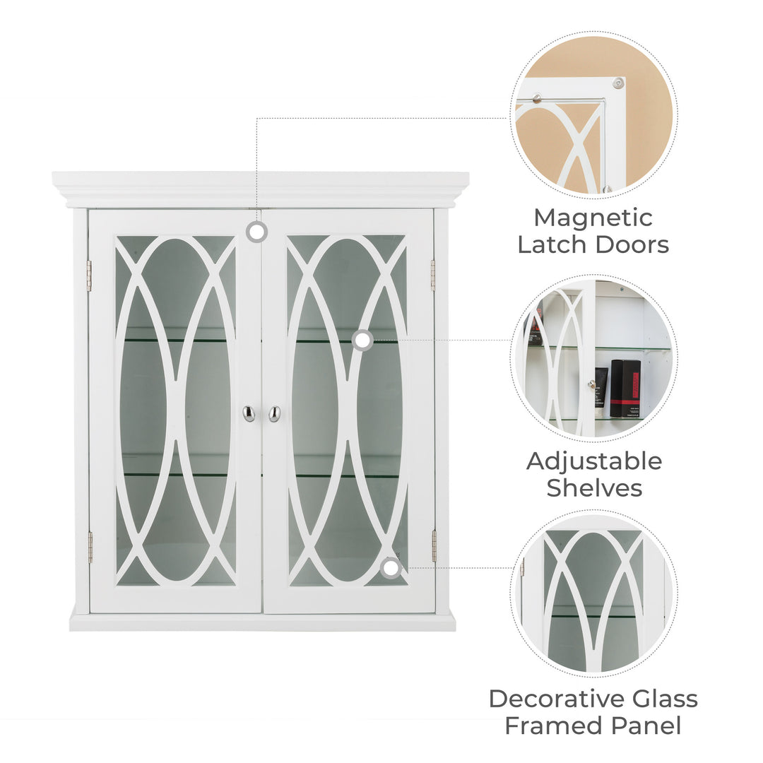 Teamson Home Florence Removable Two-Door Wall Cabinet with Decorative Glass Panels, White