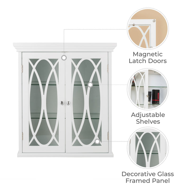 Teamson Home Florence Removable Two-Door Wall Cabinet with Decorative Glass Panels, White