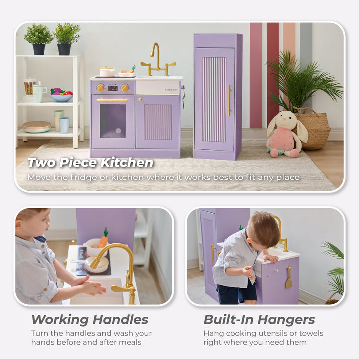 Wooden Play Kitchen with 12 Accessories, Purple - Little Chef Chester by Teamson Kids
