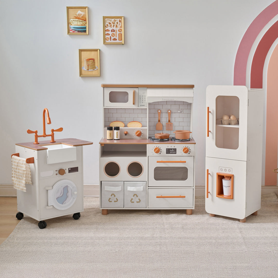 Wooden Play Kitchen with 21 Accessories, Off-White - Little Chef Savannah by Teamson Kids