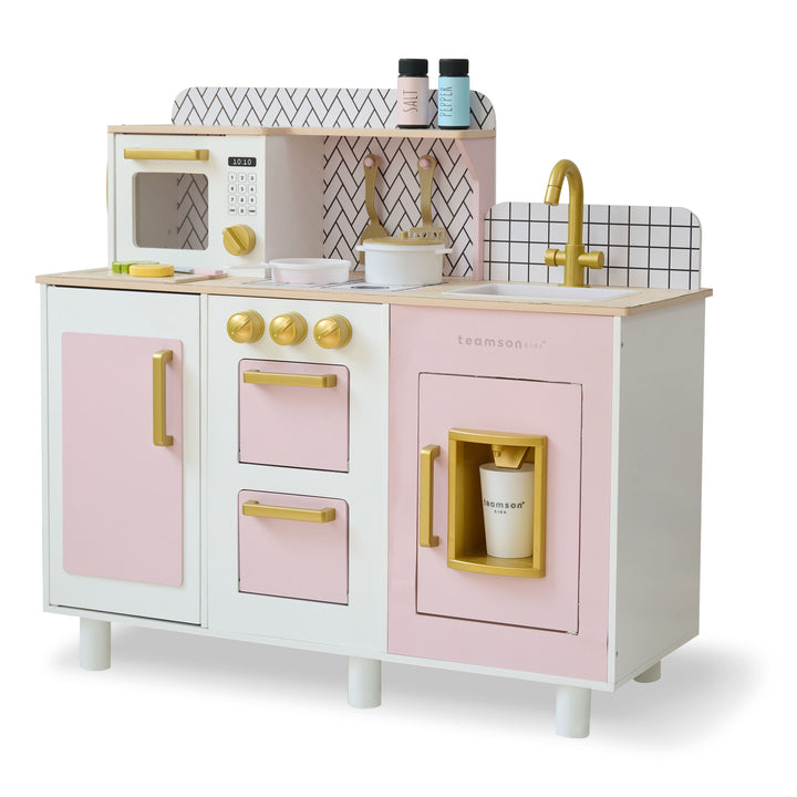 Wooden Play Kitchen with 17 Accessories, Pink - Little Chef Hampton by Teamson Kids