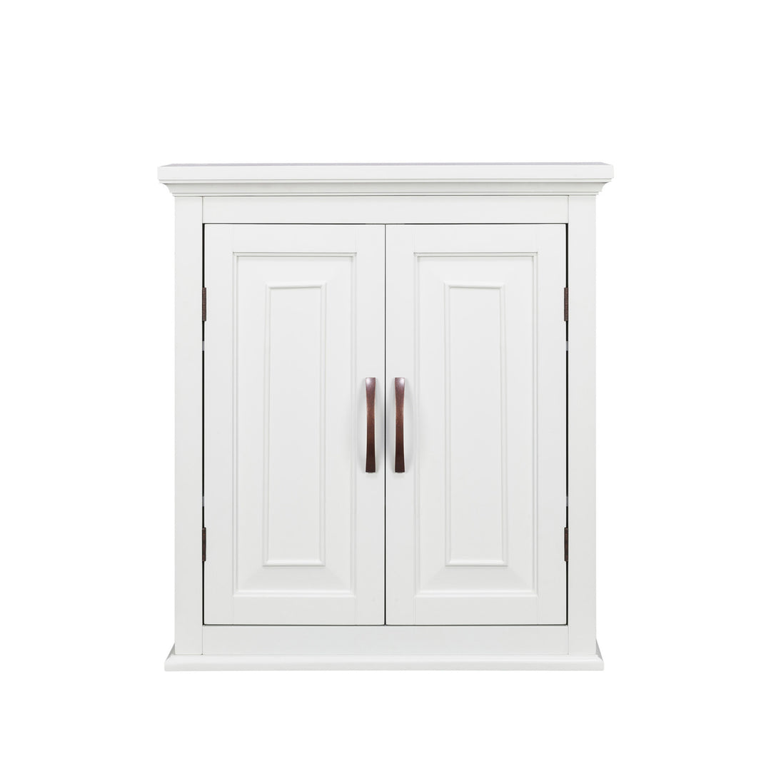 A white wall cabinet with two doors