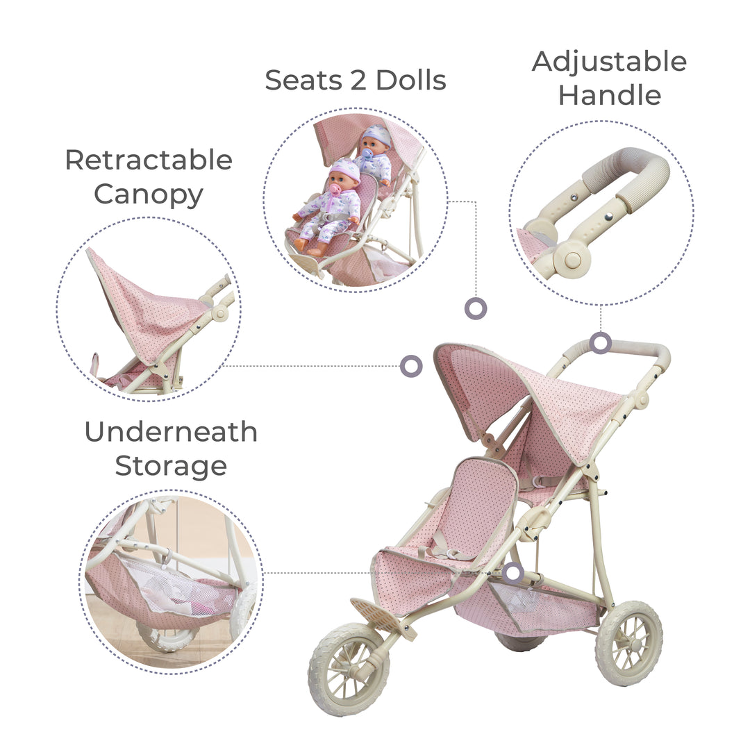 olivia's little world jogging stroller Olivia's Little World Polka Dot Princess Baby Doll Twin Jogging Stroll – US