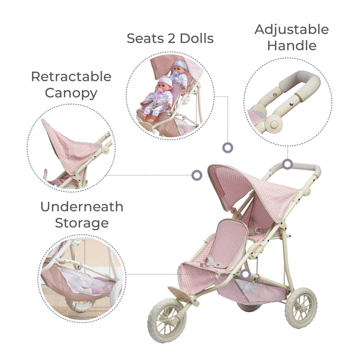 pottery barn double doll stroller Olivia's Little World Polka Dot Princess Baby Doll Twin Jogging Stroll – US