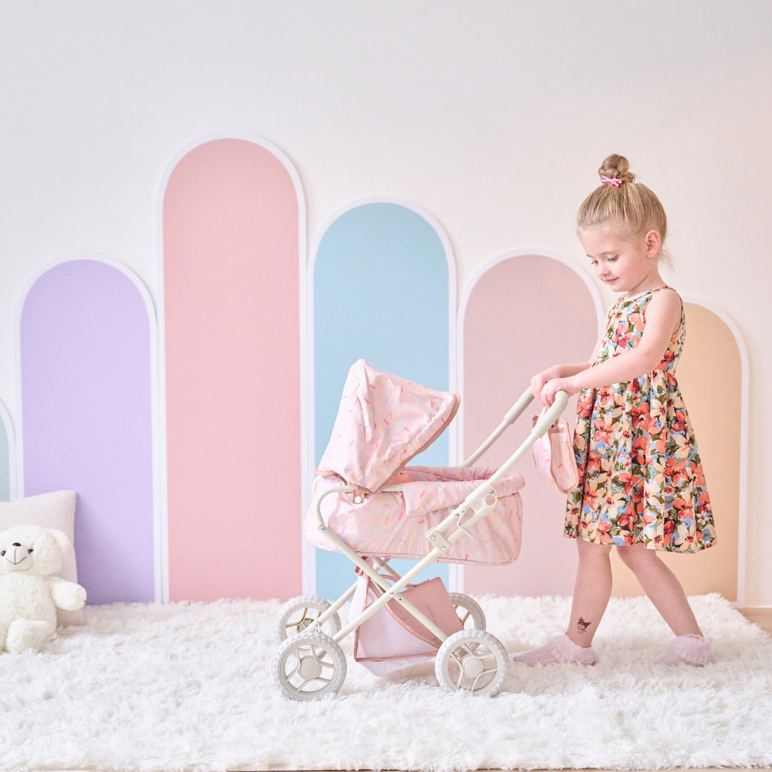 15-18 Inch Baby Doll Stroller, Beige - Confetti Doll Classic Stoller by Olivia's Little World