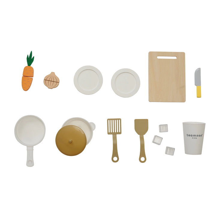 2-Pcs Wooden Play Kitchen with 15 Accessories, Black - Little Chef St. Louis by Teamson Kids