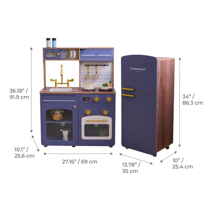 Wooden Play Kitchen with 14 Accessories, Blue - Little Chef Normandy by Teamson Kids