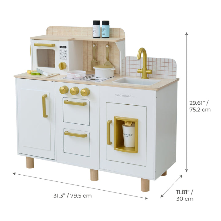 Wooden Play Kitchen with 17 Accessories, White - Little Chef Hampton by Teamson Kids