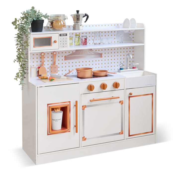 Wooden Play Kitchen with 15 Accessories, Off-White - Little Chef St. Louis by Teamson Kids