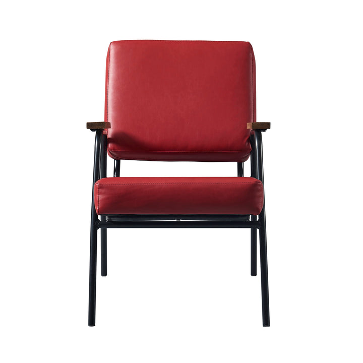 Teamson Home Denver Faux Leather Armchair with Metal Legs and Armrests, Red