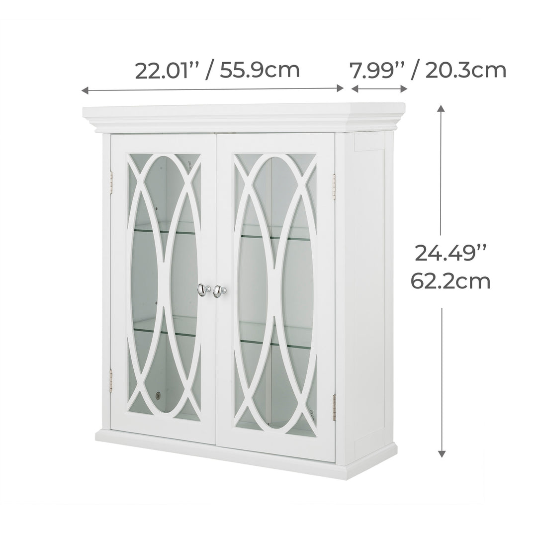 Teamson Home Florence Removable Two-Door Wall Cabinet with Decorative Glass Panels, White