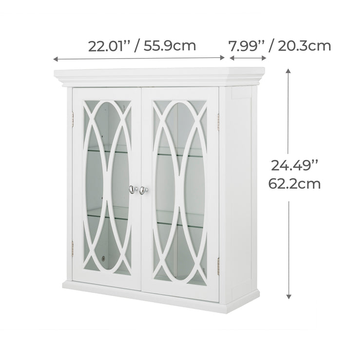 Teamson Home Florence Removable Two-Door Wall Cabinet with Decorative Glass Panels, White