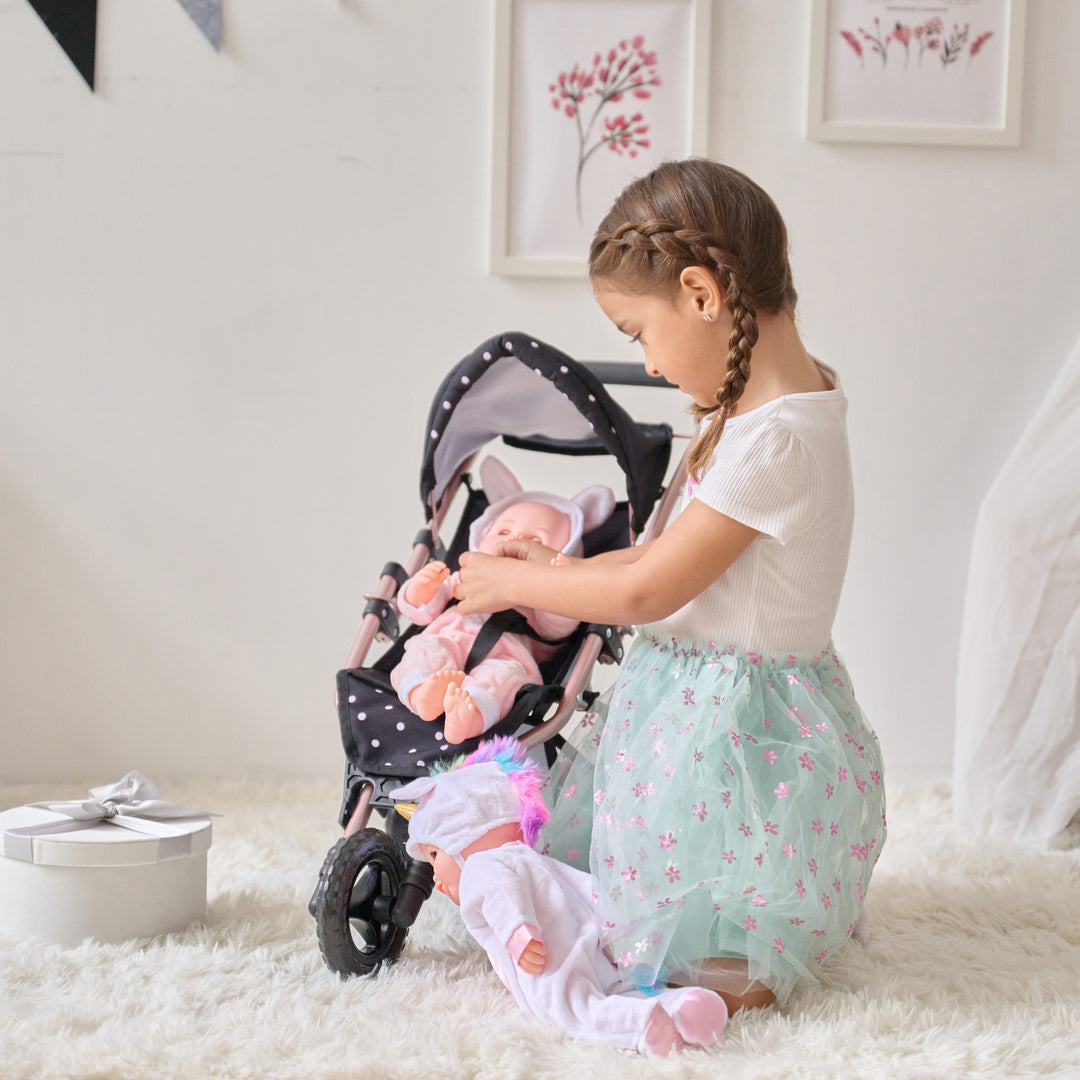 15-18 Inch Baby Doll Stroller, Black - Pin Up Doll Jogging Stoller by Olivia's Little World