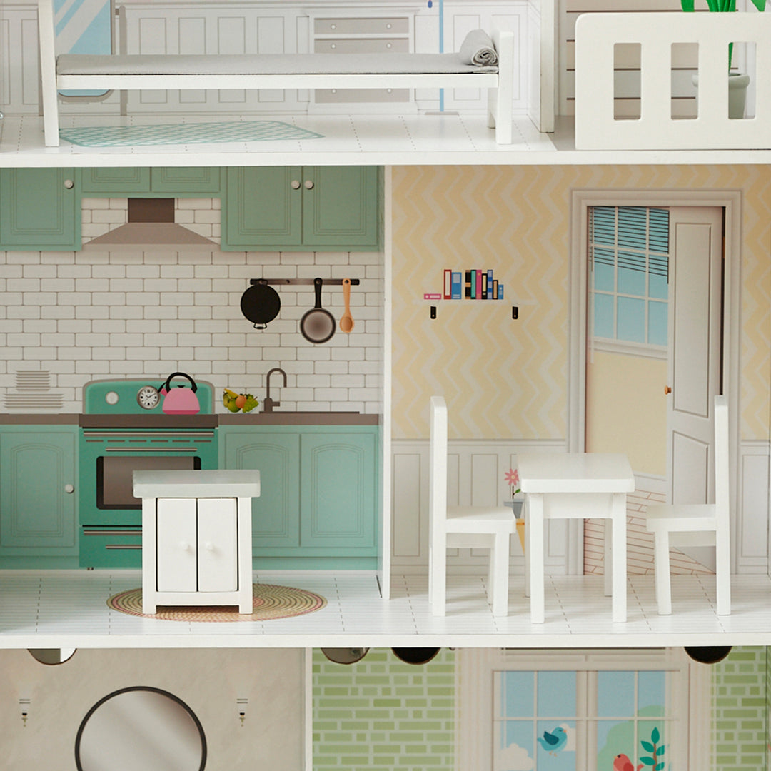 Teamson Kids Wonderland Ariel 2-in-1 Dollhouse/Play Kitchen Playset, Gray & Ivory