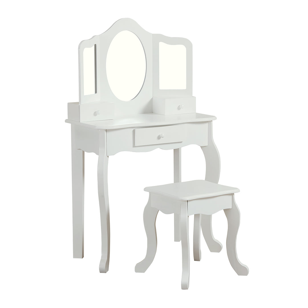 Teamson Kids Vanity Table & Stool Set with Acrylic Tri-Fold Mirror, White