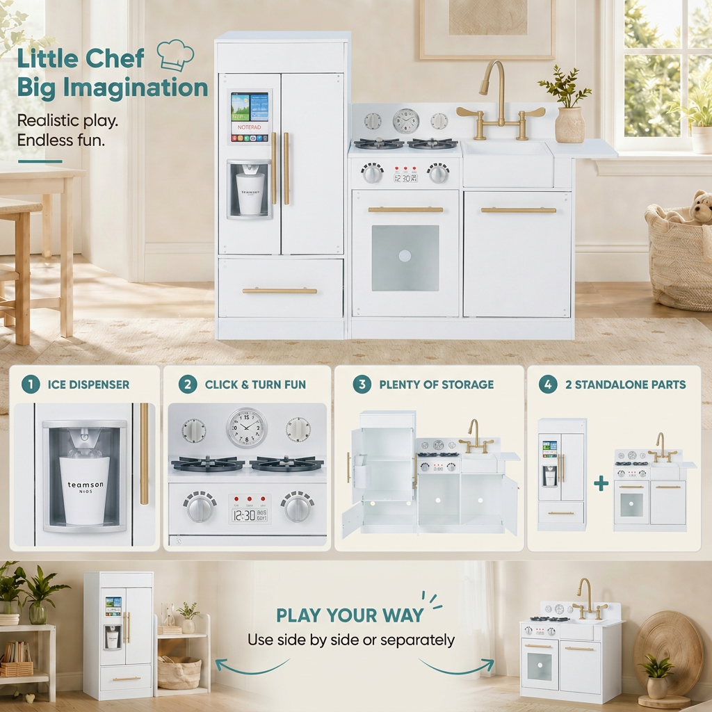 Teamson Kids Little Chef Charlotte Modern Play Kitchen, White/Gold