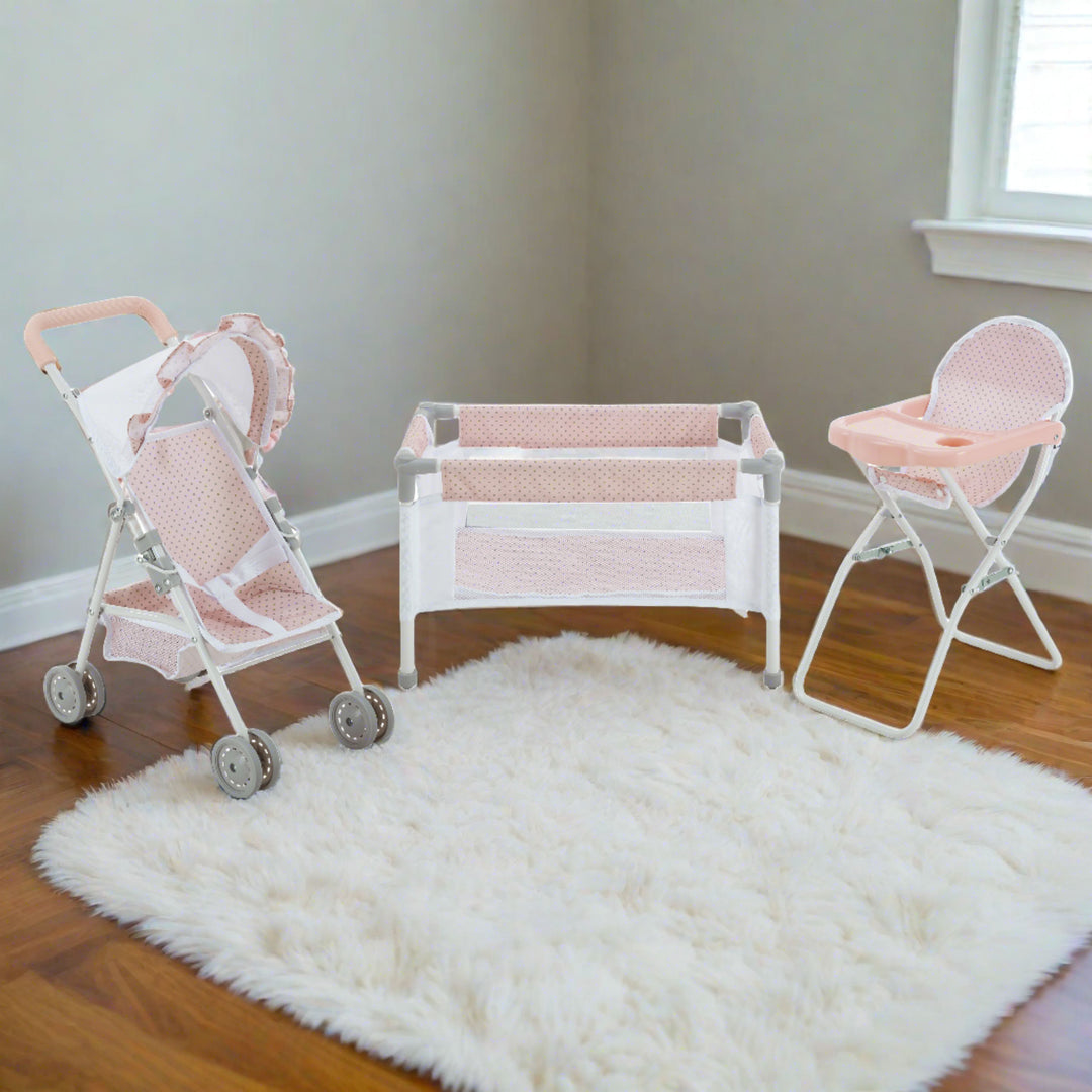 baby doll crib and stroller set Olivia's Little World Polka Dot Princess Baby Doll 3pc Nursery Set, Pi – US