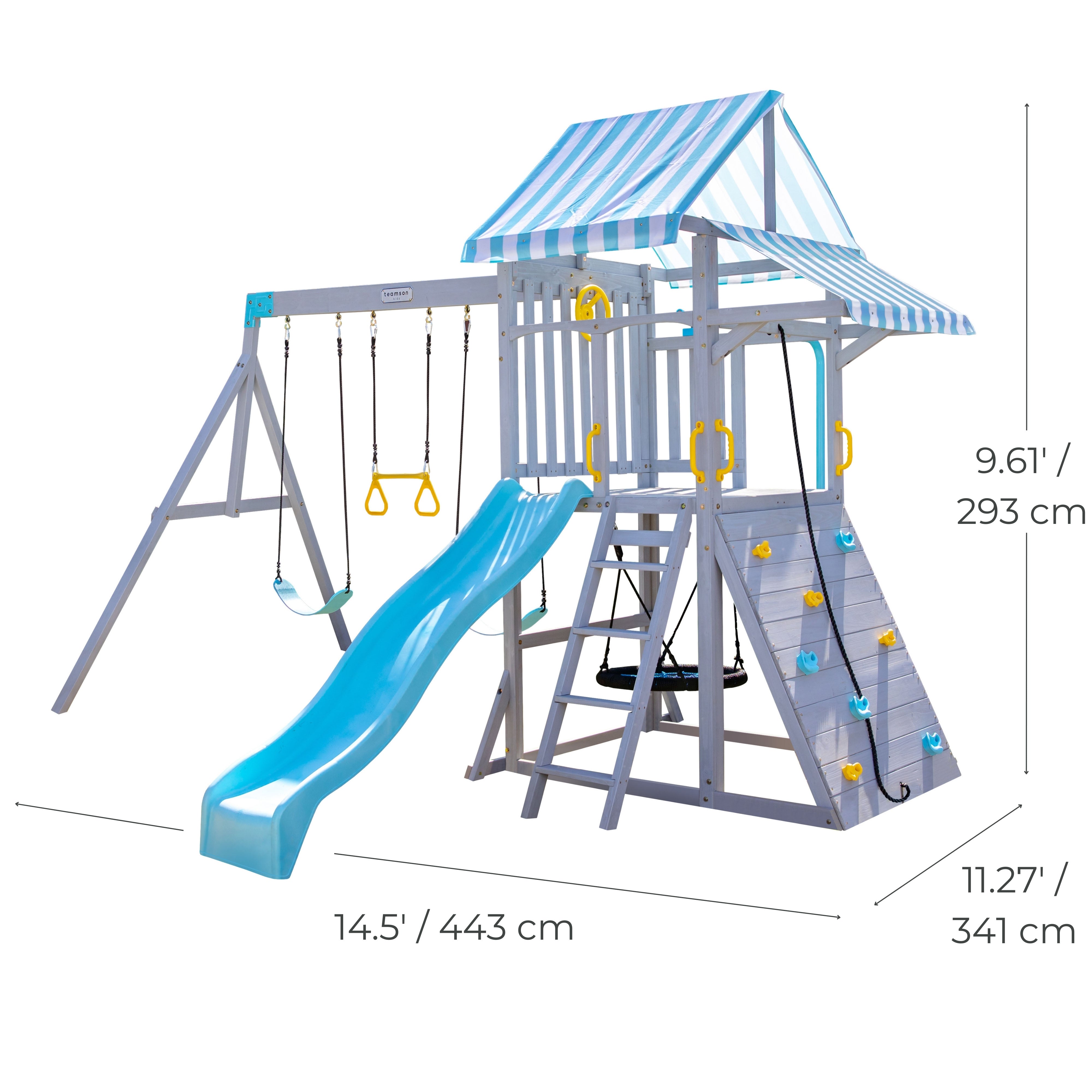 Teamson Kids Laguna Swing Set Playset with Platform & Rock Wall