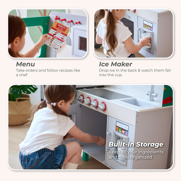 Teamson Kids My Little Helper Two-Sided Taco Truck Playset with Food Truck Exterior, Kitchen Interior, Steering Wheel, Sink, Griddle, Microwave, Oven and Accessories