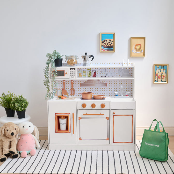 Wooden Play Kitchen with 15 Accessories, Off-White - Little Chef St. Louis by Teamson Kids