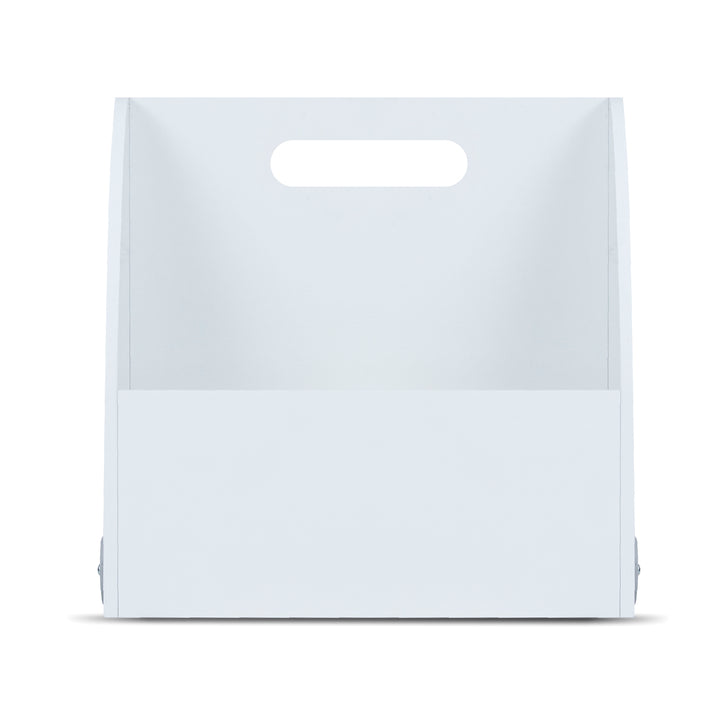 The front view of the portable bookcase, featuring the cut-out handle.