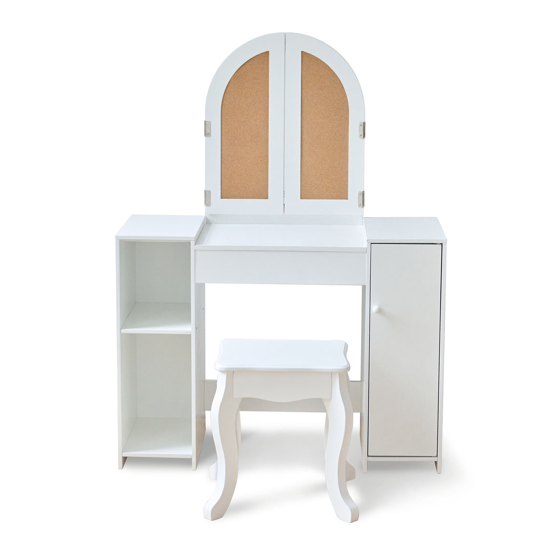 Kids Vanity & Desk Table with LED Lights, White - Deluxe Glow Vanity Set by Teamson Kids