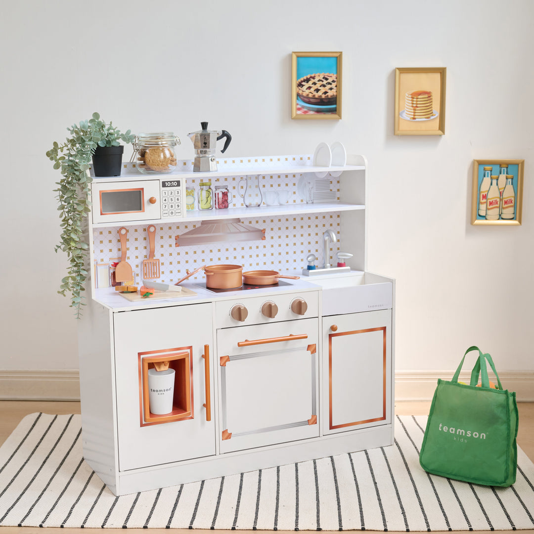 Wooden Play Kitchen with 15 Accessories, Off-White - Little Chef St. Louis by Teamson Kids