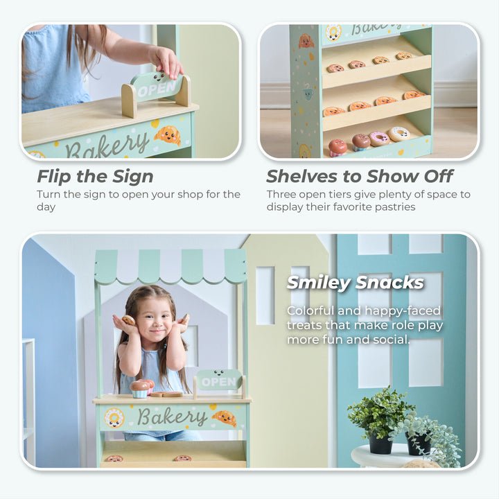 Wooden Bakery Shop with 12 Accessories, Mint -  Jolly Pals by Teamson Kids
