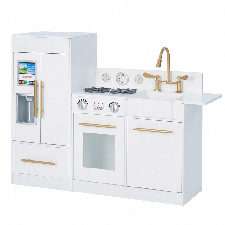 Teamson Kids Little Chef Chelsea Modern Play Kitchen, White/Gold