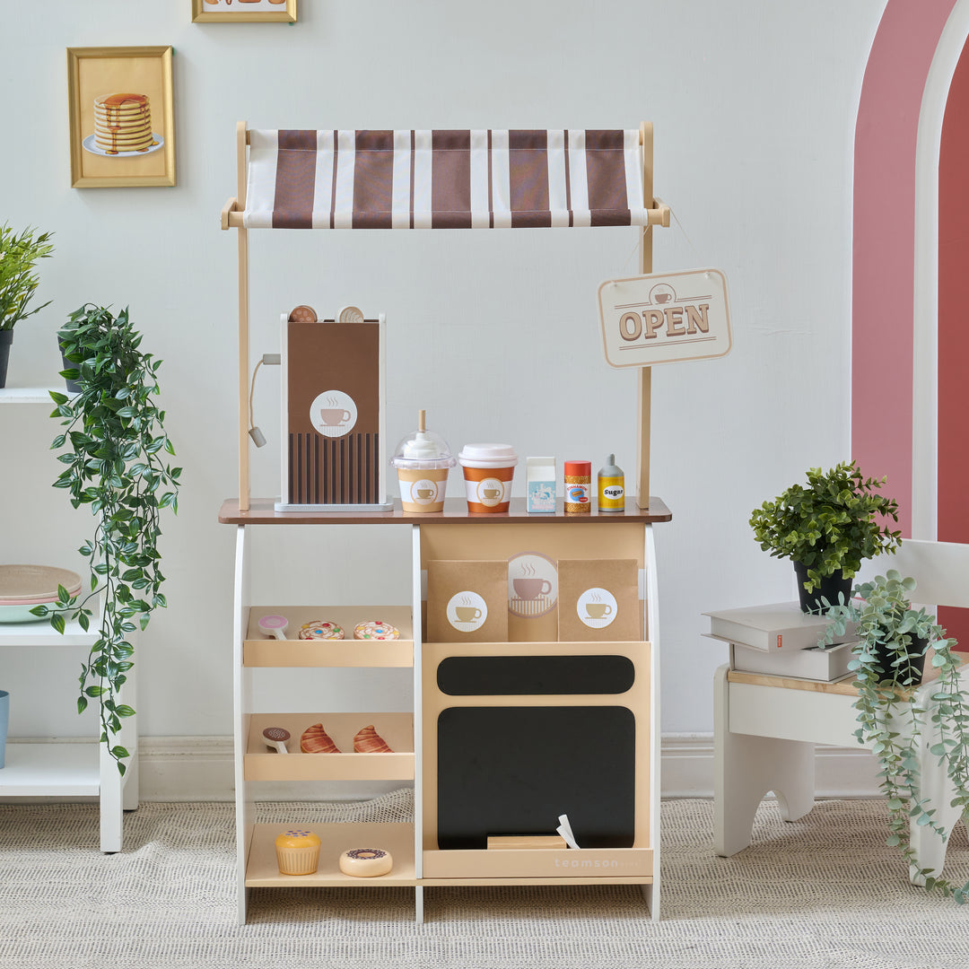 Play Coffee Shop with 29 Accessories, Brown - Espresso Treats by Teamson Kids