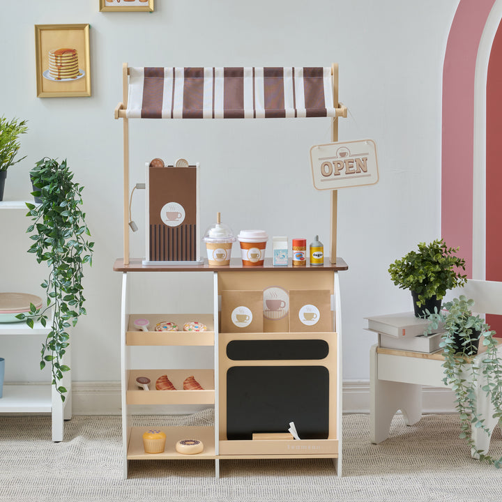 Play Coffee Shop with 29 Accessories, Brown - Espresso Treats by Teamson Kids
