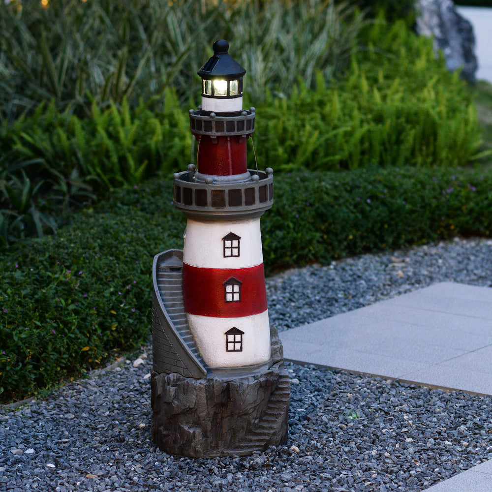 lifestyle image of lighthouse fountain at dusk