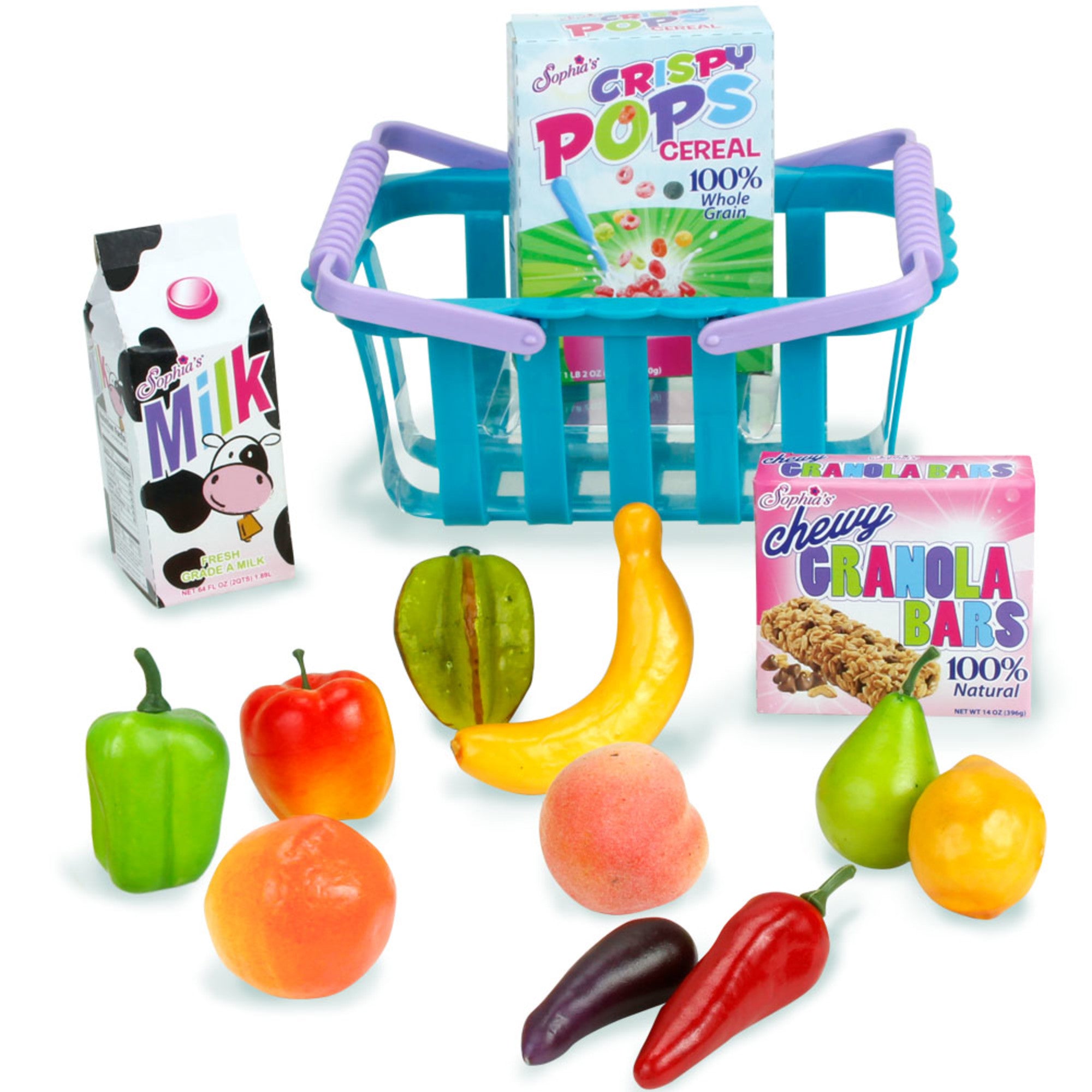 Sophia's 14-Piece Grocery Basket Food Set for 18'' Dolls, Multi
