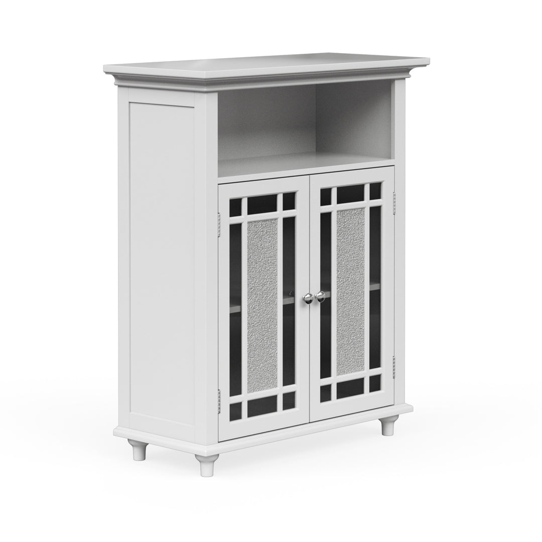 Side view of a white floor cabinet