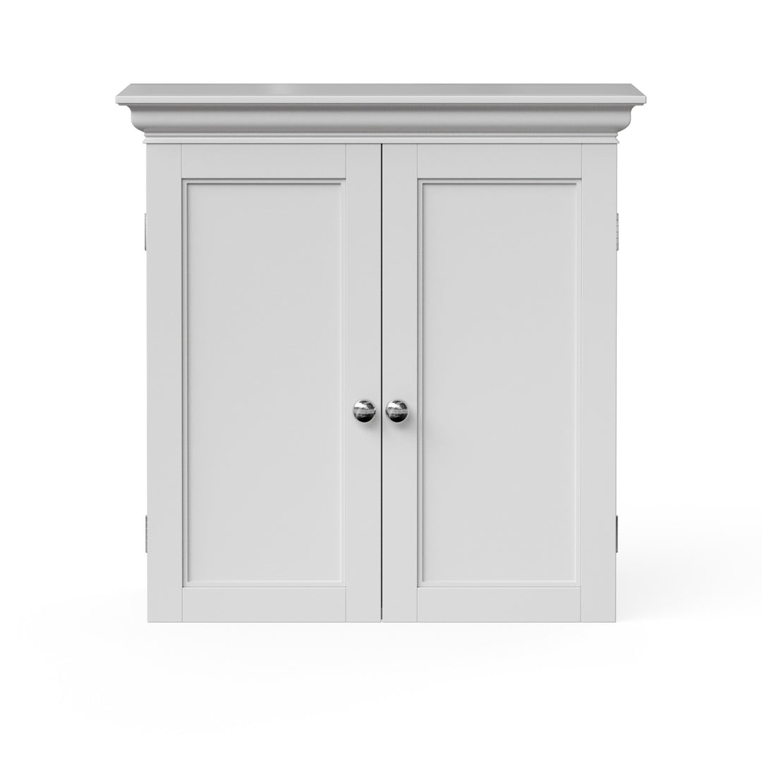 A white two-door wall cabinet