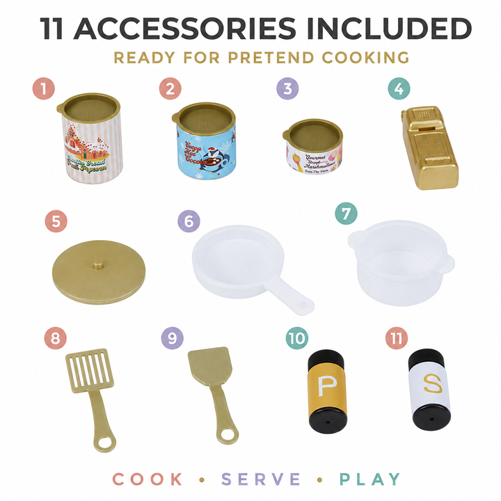 Teamson Kids Small Play Kitchen Set with Refrigerator, 17 Accessories, Storage Interactive White Pretend Play Wooden Kitchen with Gold Tap /Faux Marble Furnishings - Little Chef Versailles