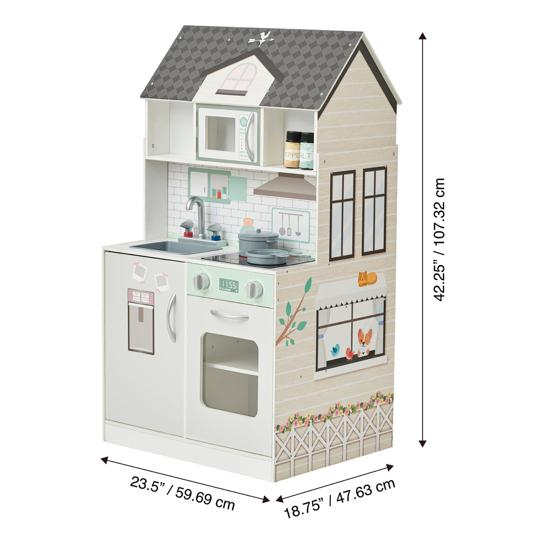 Teamson Kids Wonderland Ariel 2-in-1 Dollhouse/Play Kitchen Playset, Gray & Ivory