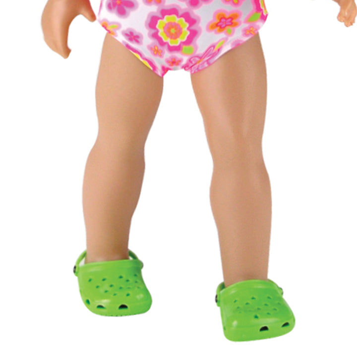 A pair of green polywog sandals for an 18" doll
