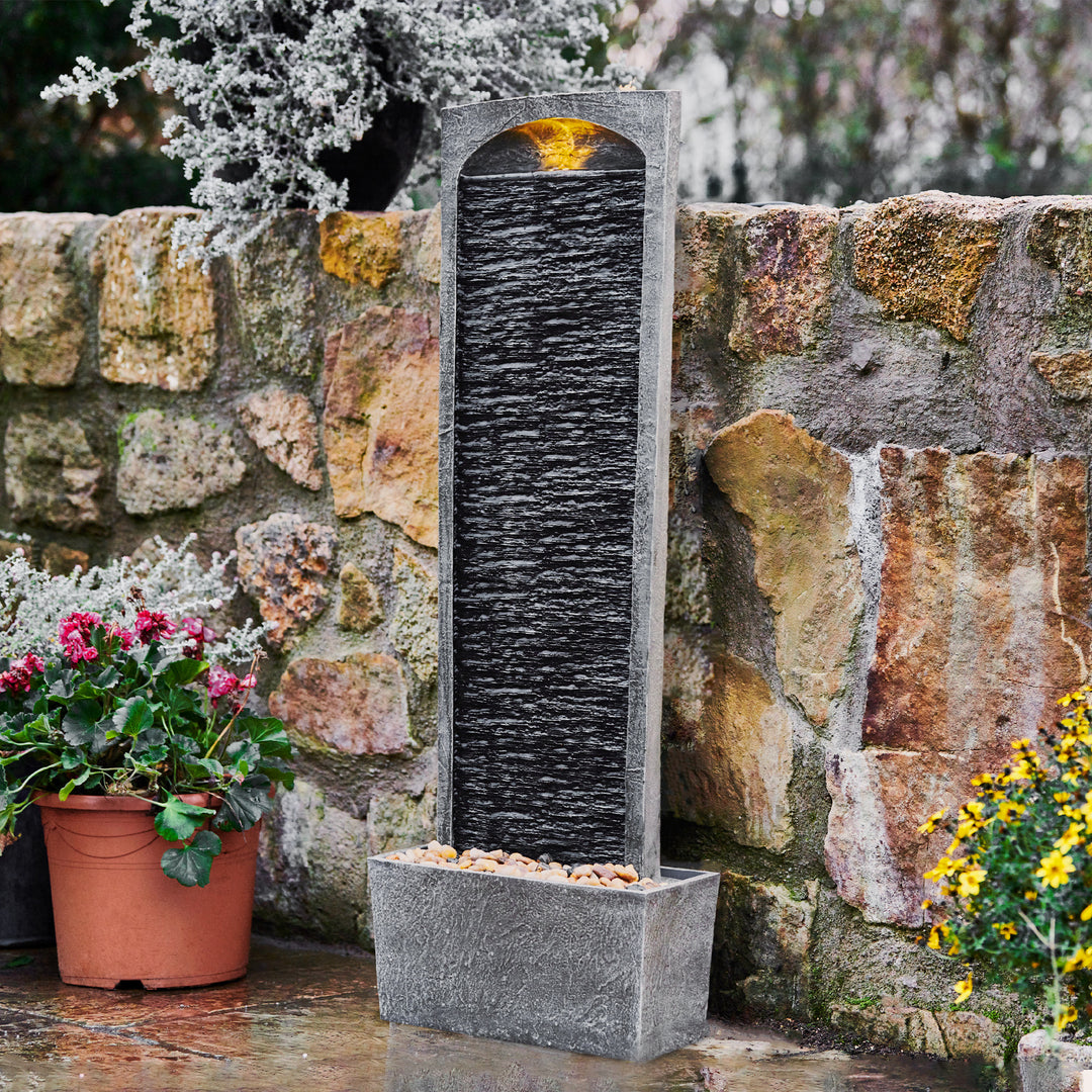 Teamson Home 38.5" Contemporary Outdoor LED Waterfall Fountain with Pebble Base