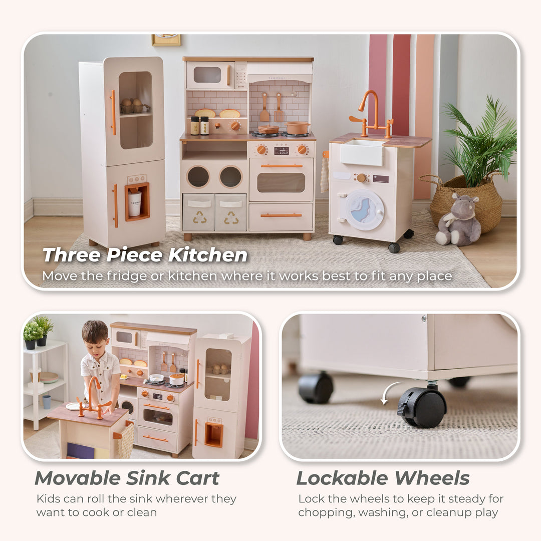 Wooden Play Kitchen with 21 Accessories, Off-White - Little Chef Savannah by Teamson Kids