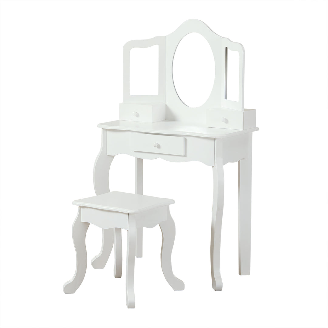 Teamson Kids Vanity Table & Stool Set with Acrylic Tri-Fold Mirror, White