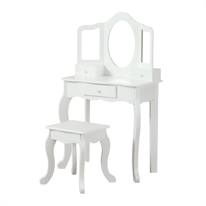 Teamson Kids Vanity Table & Stool Set with Acrylic Tri-Fold Mirror, White