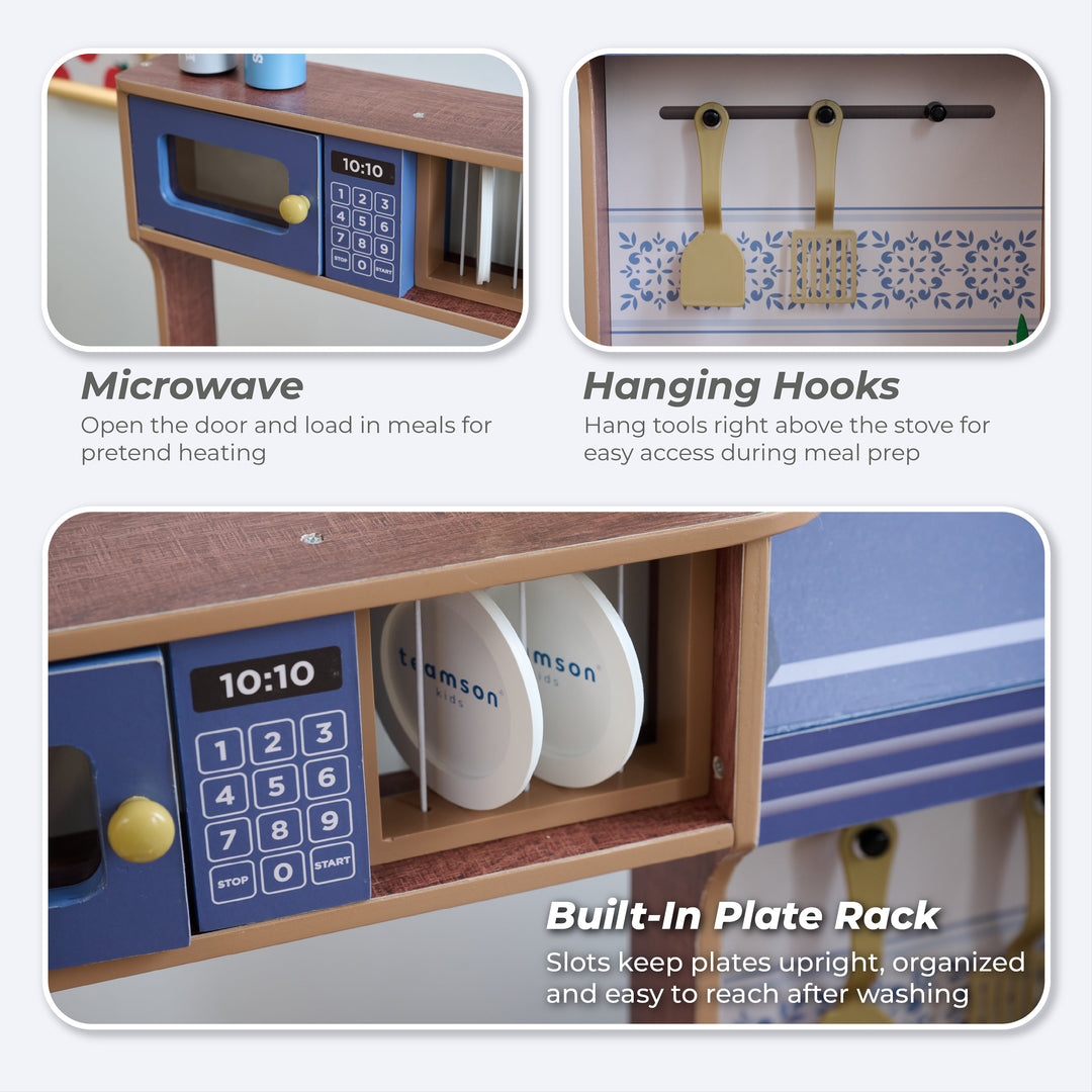 Wooden Play Kitchen with 14 Accessories, Blue - Little Chef Normandy by Teamson Kids