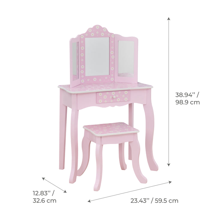 Daisy Prints Gisele Wooden Play Vanity Set wit Three Way Mirror & Stool for Pretend Play by Teamson Kids