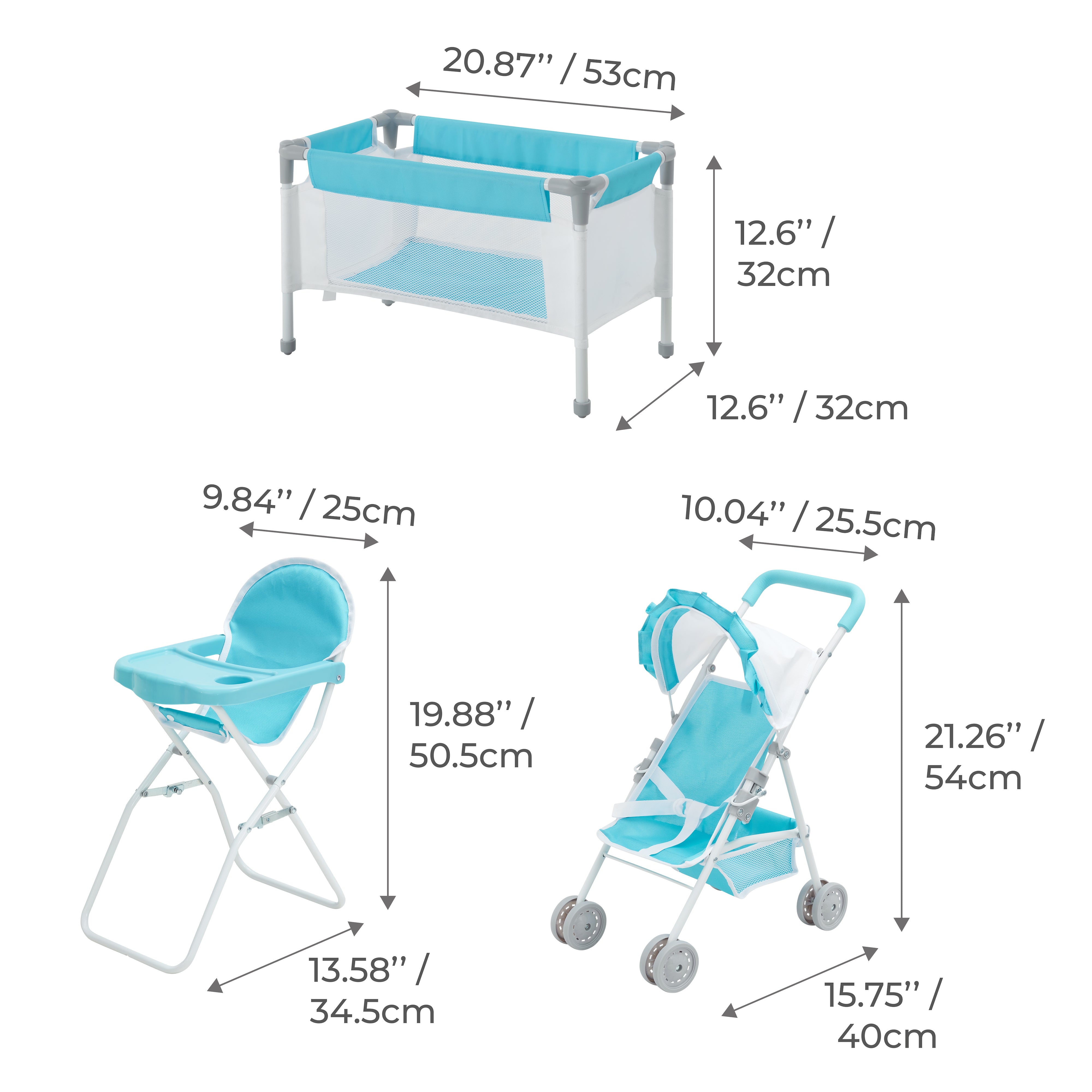 Olivia's Little World Baby Doll 3pc Nursery Set, Blue & White – US