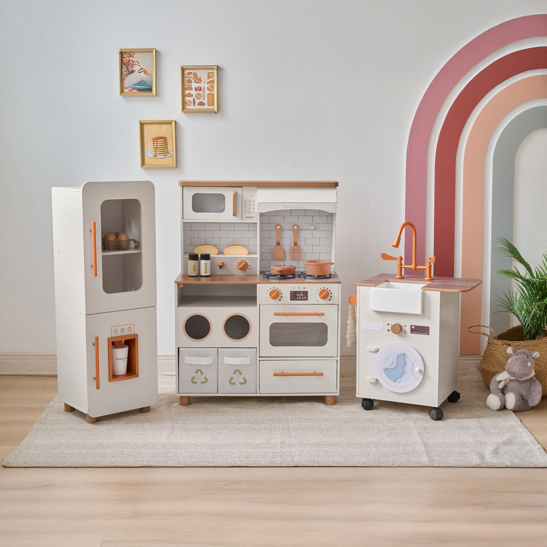 Wooden Play Kitchen with 21 Accessories, Off-White - Little Chef Savannah by Teamson Kids