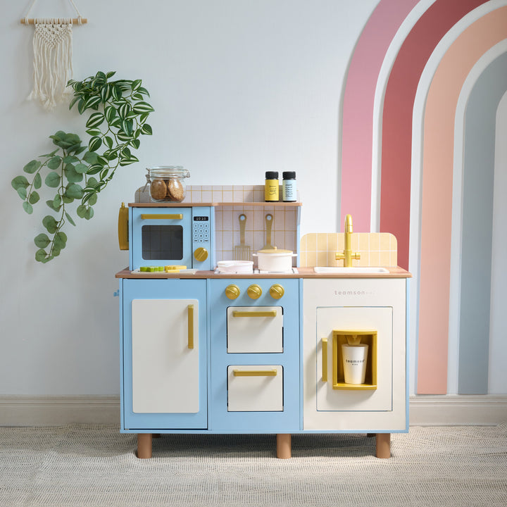 Wooden Play Kitchen with 17 Accessories, Blue - Little Chef Hampton by Teamson Kids