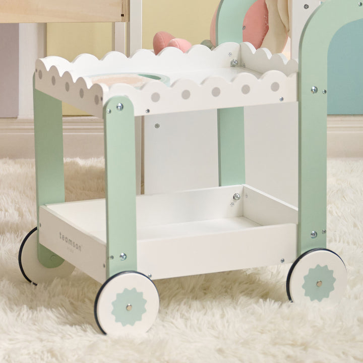 Afternoon Sip Wooden Dessert Cart with 24 Play Food Pieces for Pretend Play by Teamson Kids