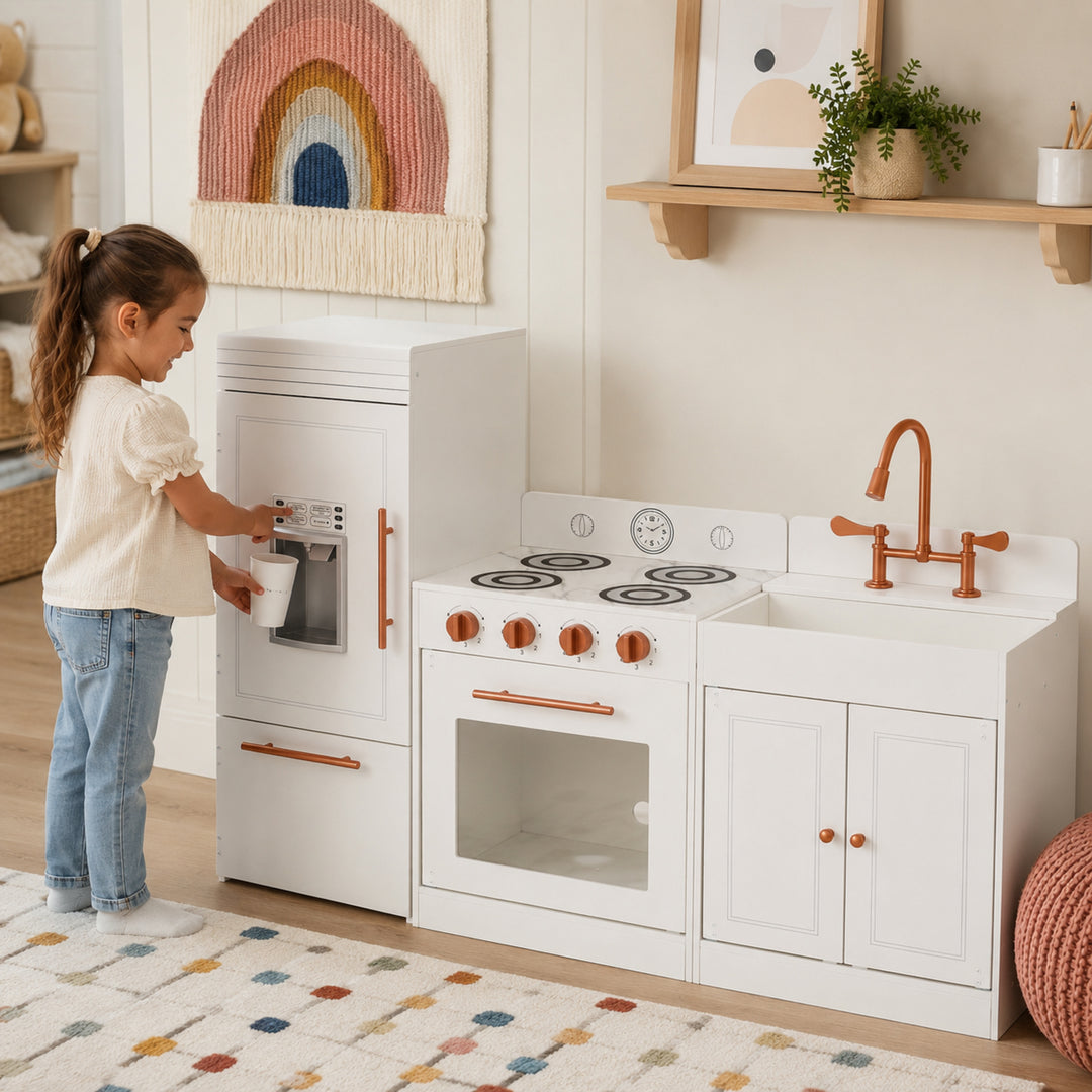 Teamson Kids Little Chef Paris Large Modular Wooden Play Kitchen with Fridge, Oven, Sink, Cabinets, Cooktop, Multiple Layouts and Accessories